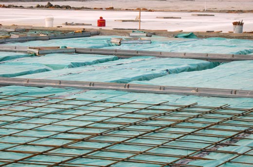 Barrier-Bac construction site. The application of Barrier-Bac reduces the amount of radon gas coming through the slab and into the building.